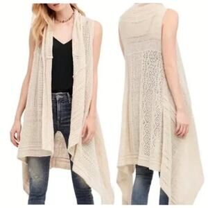 Angel of the North (Anthropologie) Lua Pointelle Knitted Asymmetrical Vest Beige